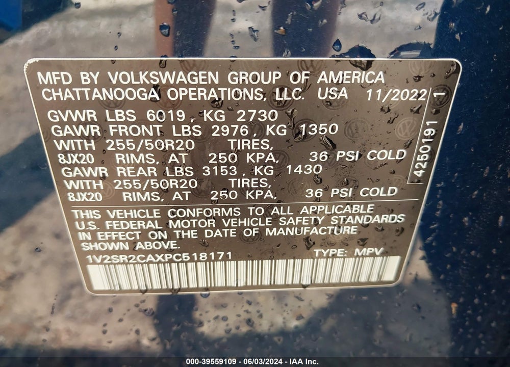 2023 VOLKSWAGEN ATLAS 3.6L V6 SEL R-LINE BLACK VIN: 1V2SR2CAXPC518171