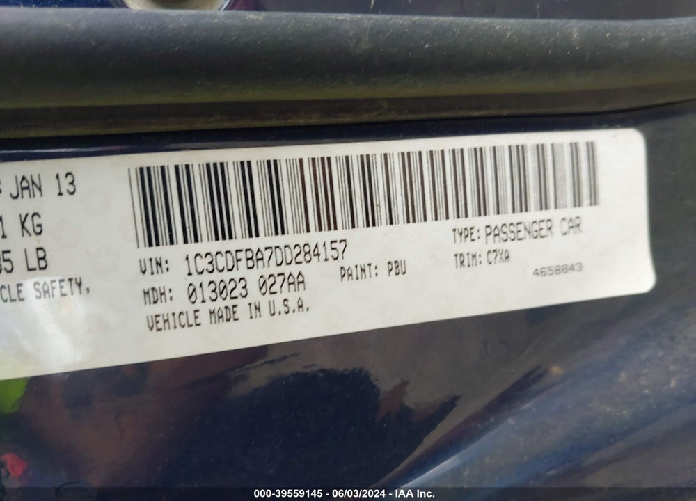 2013 DODGE DART RALLYE VIN: 1C3CDFBA7DD284157