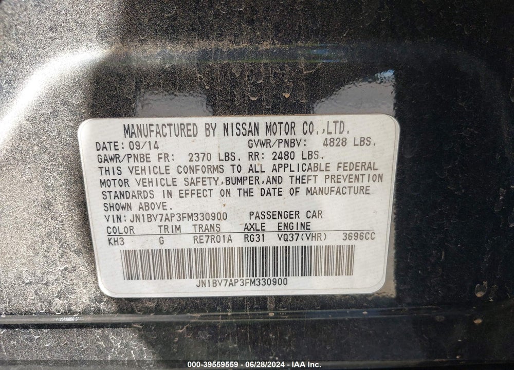 2015 INFINITI Q50 PREMIUM VIN: JN1BV7AP3FM330900