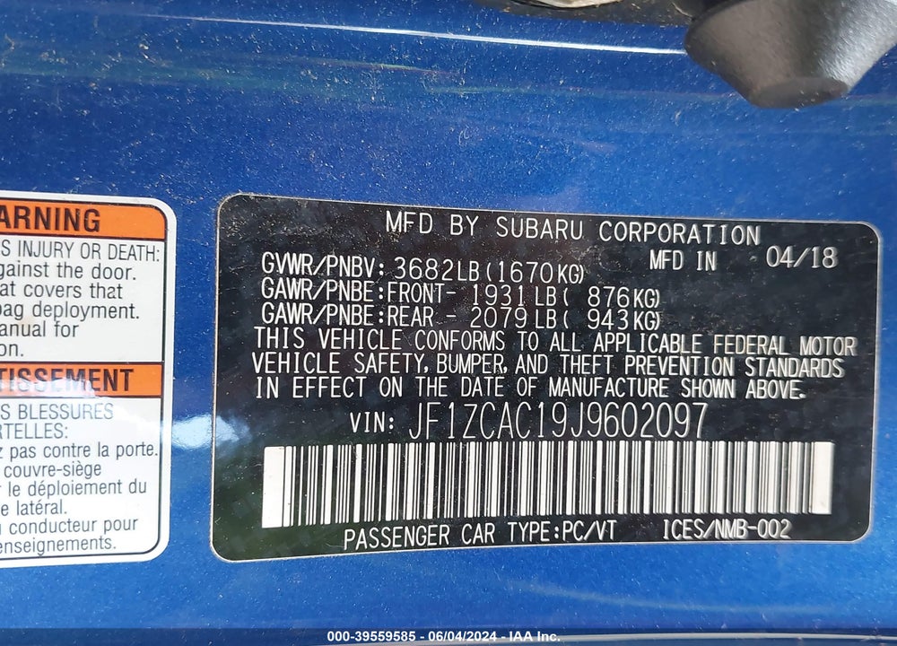 2018 SUBARU BRZ LIMITED VIN: JF1ZCAC19J9602097