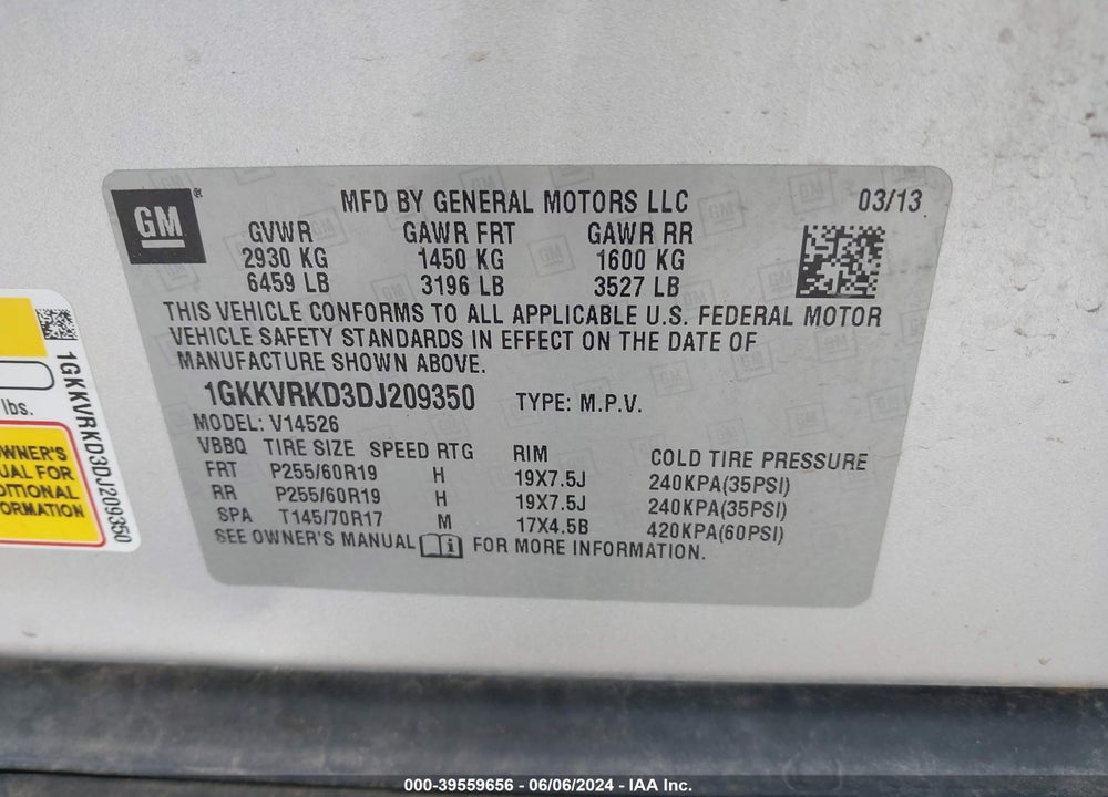 2013 GMC ACADIA VIN: 1GKKVRKD3DJ209350