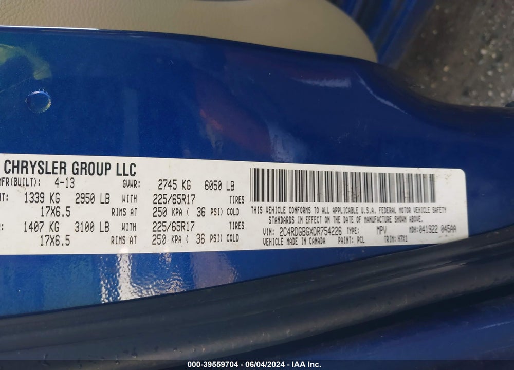 2013 DODGE GRAND CARAVAN SE VIN: 2C4RDGBGXDR754226