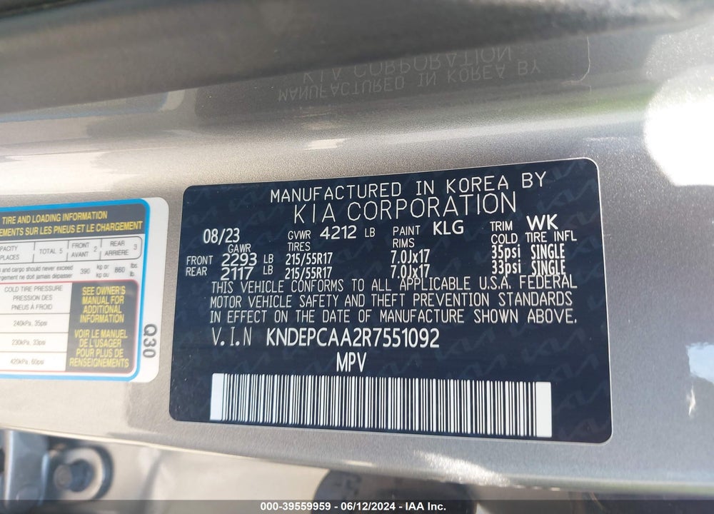 2024 KIA SELTOS LX VIN: KNDEPCAA2R7551092