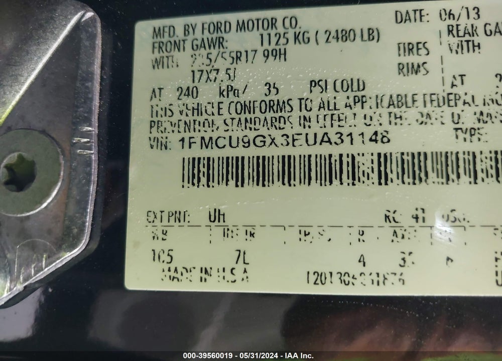 2014 FORD ESCAPE SE VIN: 1FMCU9GX3EUA31148