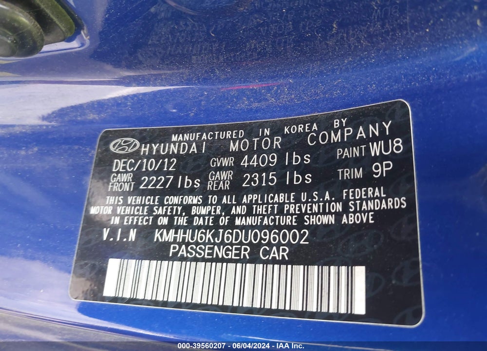 2013 HYUNDAI GENESIS 3.8 TRACK VIN: KMHHU6KJ6DU096002
