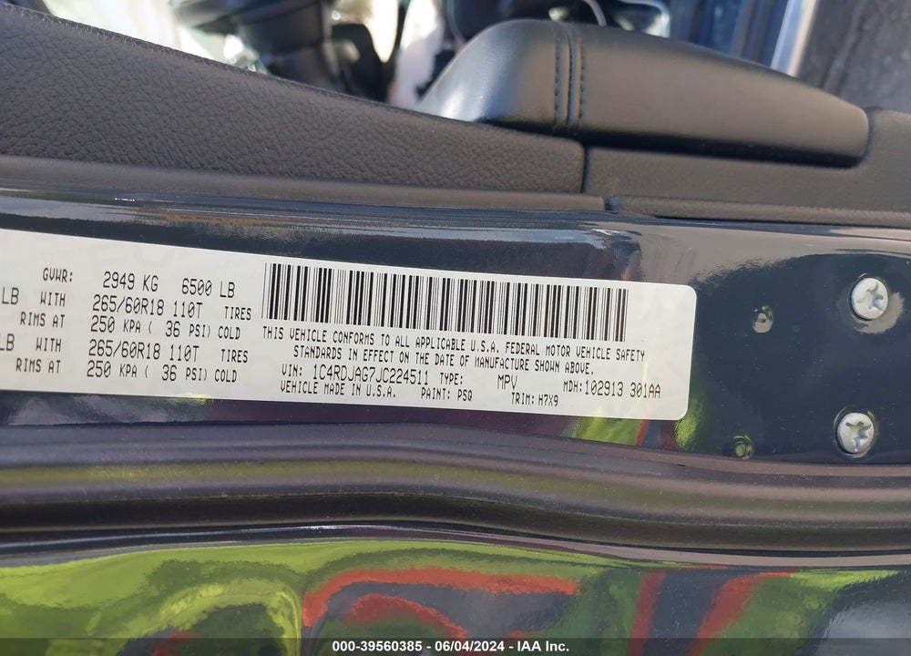 2018 DODGE DURANGO SXT AWD VIN: 1C4RDJAG7JC224511