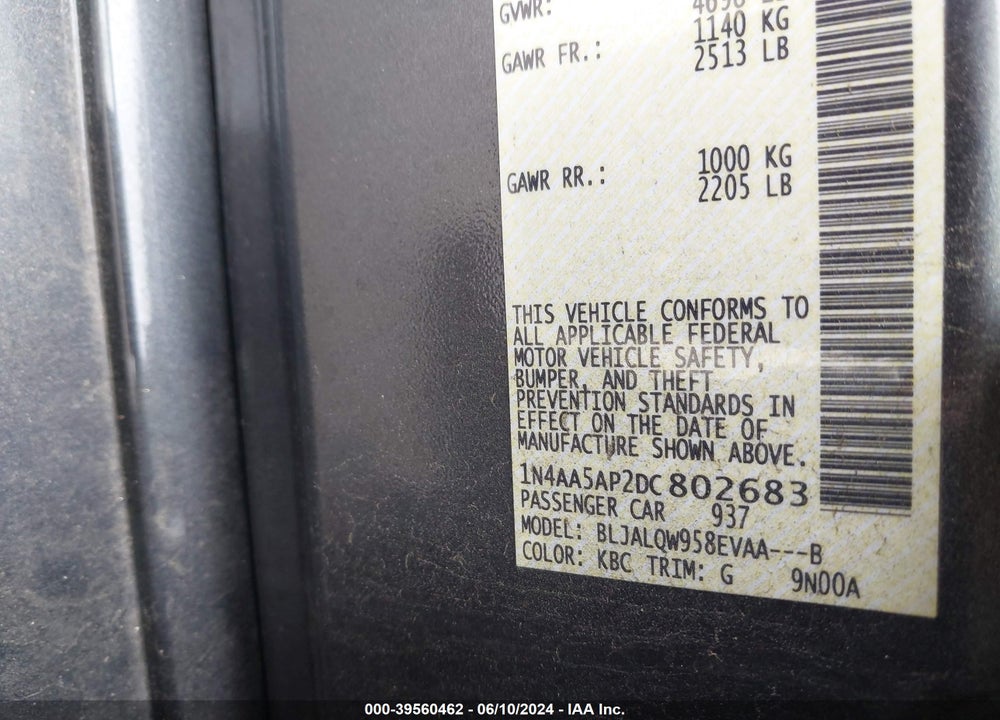 2013 NISSAN MAXIMA 3.5 S VIN: 1N4AA5AP2DC802683