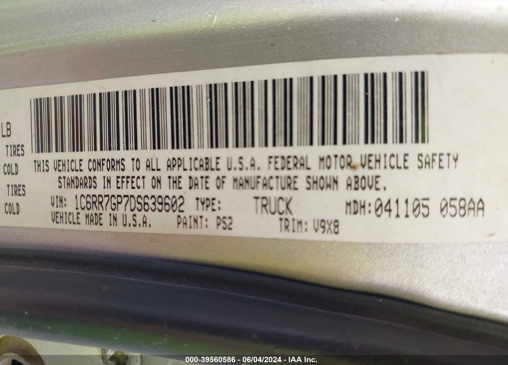 2013 RAM 1500 SLT VIN: 1C6RR7GP7DS639602