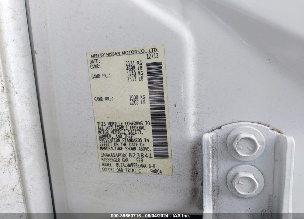 2013 NISSAN MAXIMA 3.5 SV VIN: 1N4AA5AP0DC823841