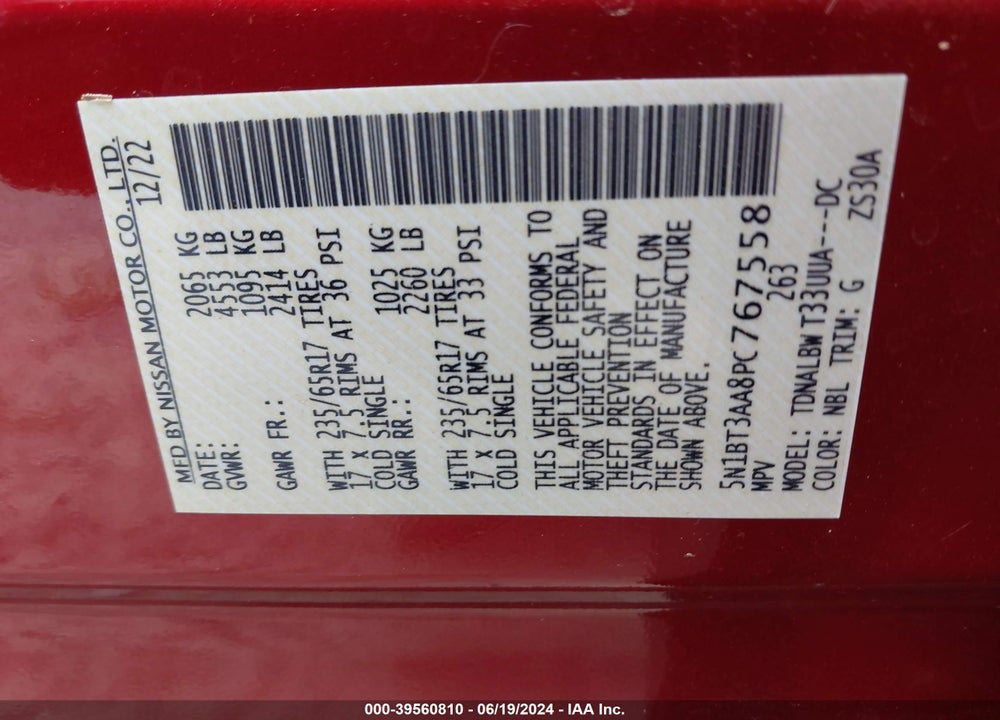 2023 NISSAN ROGUE S FWD VIN: 5N1BT3AA8PC767558
