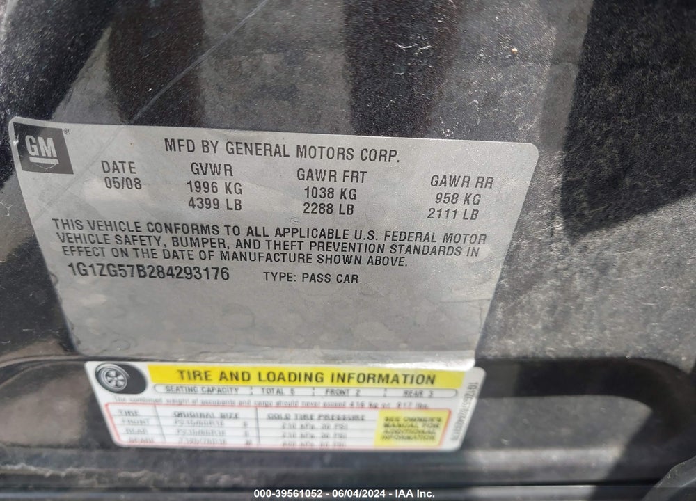 2008 CHEVROLET MALIBU LS VIN: 1G1ZG57B284293176