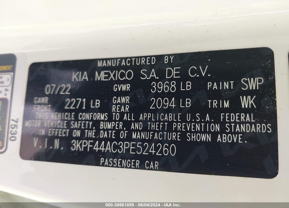 2023 KIA FORTE GT VIN: 3KPF44AC3PE524260
