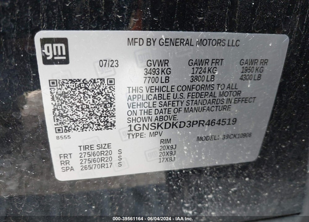 2023 CHEVROLET SUBURBAN 4WD Z71 VIN: 1GNSKDKD3PR464519