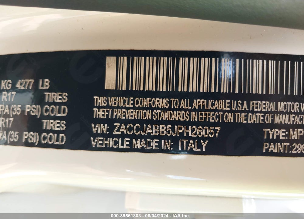 2018 JEEP RENEGADE LATITUDE FWD VIN: ZACCJABB5JPH26057