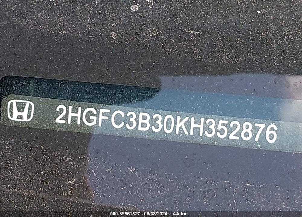 2019 HONDA CIVIC EX VIN: 2HGFC3B30KH352876