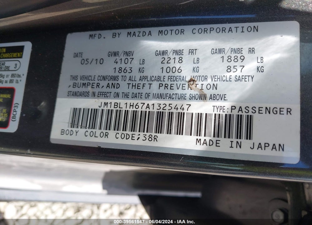 2010 MAZDA 3 S SPORT VIN: JM1BL1H67A1325447