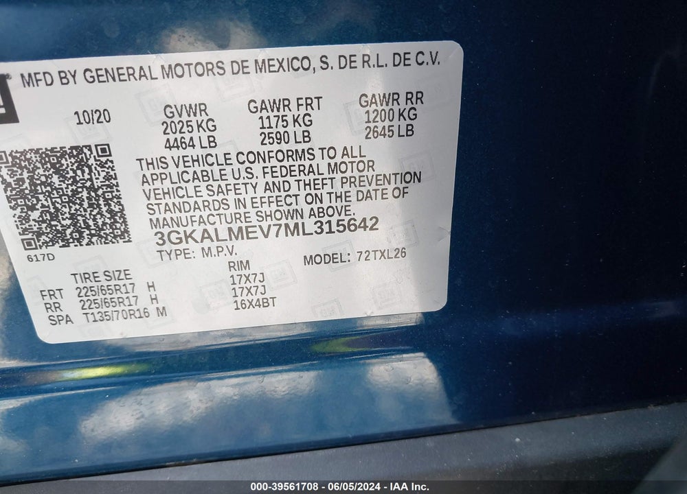 2021 GMC TERRAIN FWD SLE VIN: 3GKALMEV7ML315642