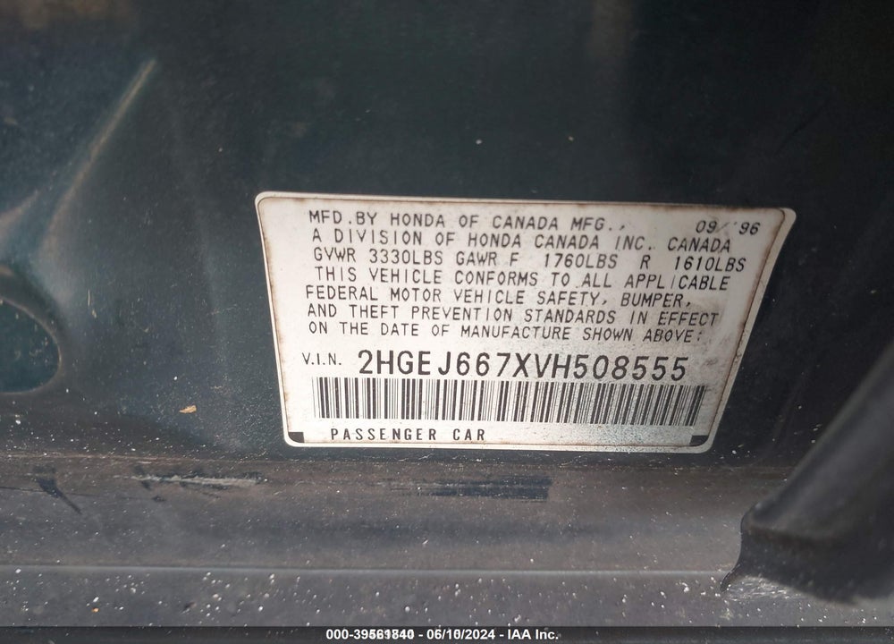 1997 HONDA CIVIC LX VIN: 2HGEJ667XVH508555