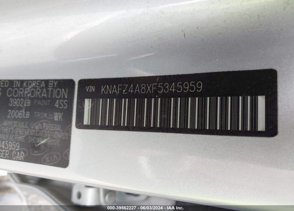 2015 KIA FORTE EX VIN: KNAFZ4A8XF5345959