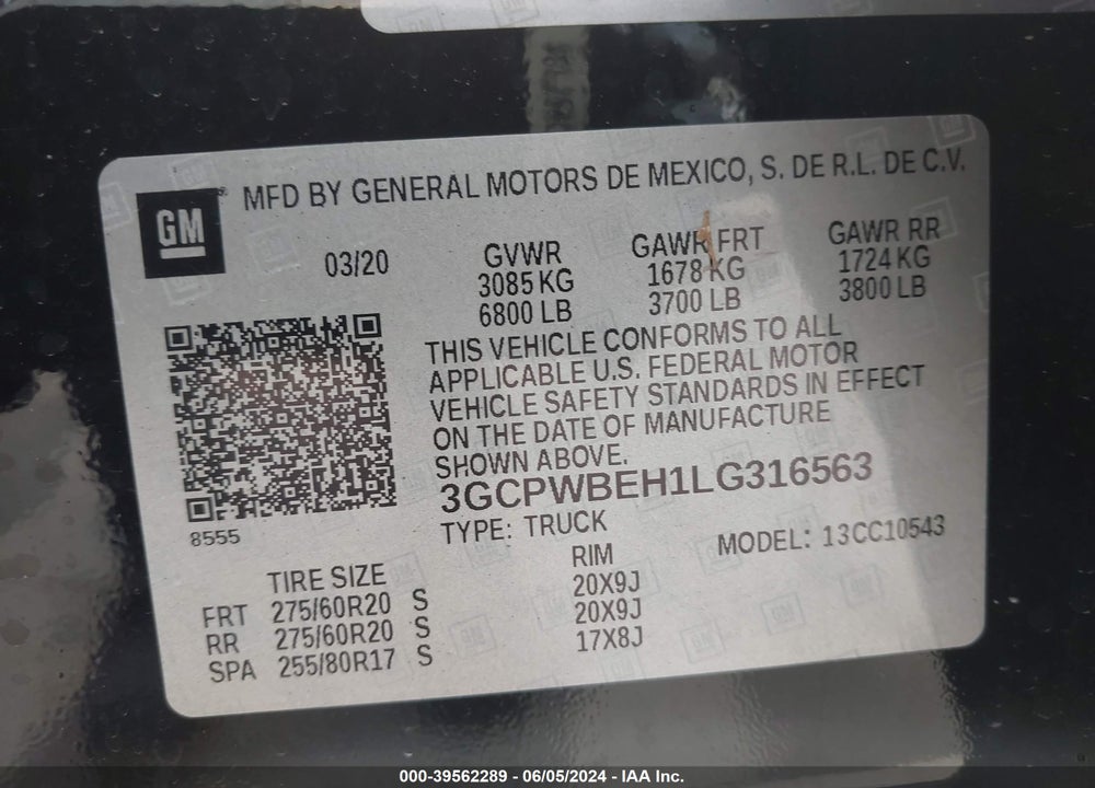 2020 CHEVROLET SILVERADO 1500 2WD SHORT BED CUSTOM VIN: 3GCPWBEH1LG316563