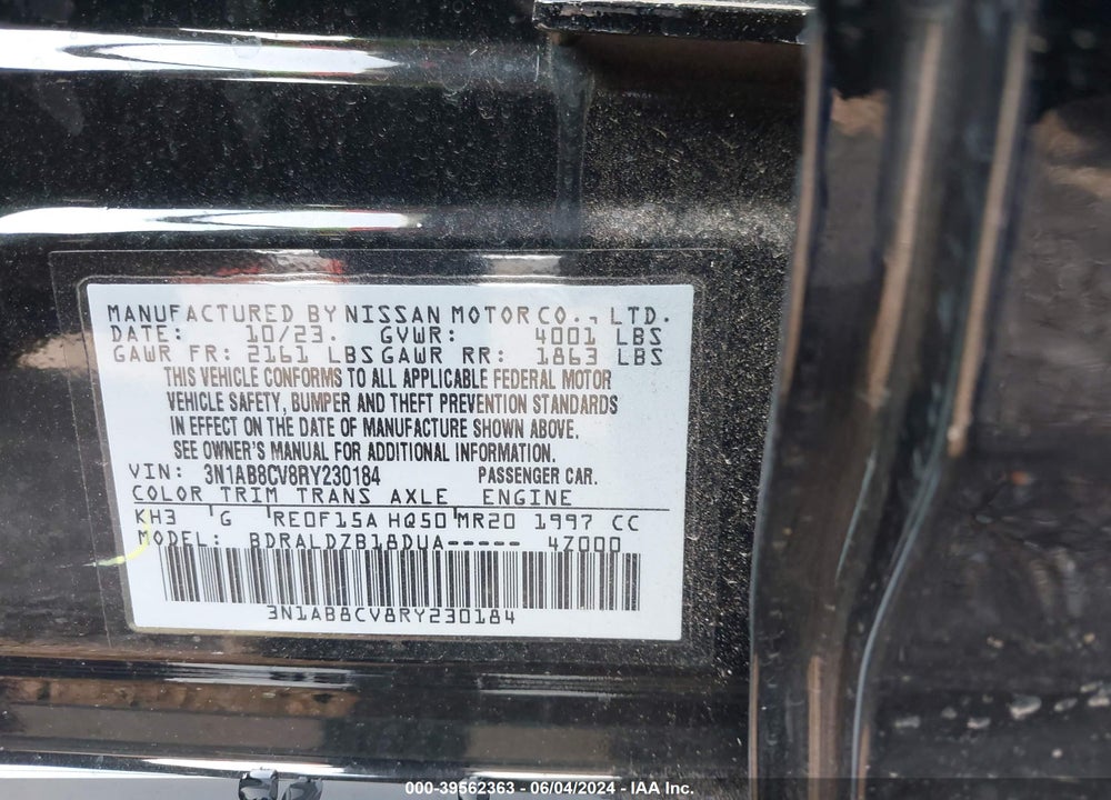 2024 NISSAN SENTRA SV XTRONIC CVT VIN: 3N1AB8CV8RY230184