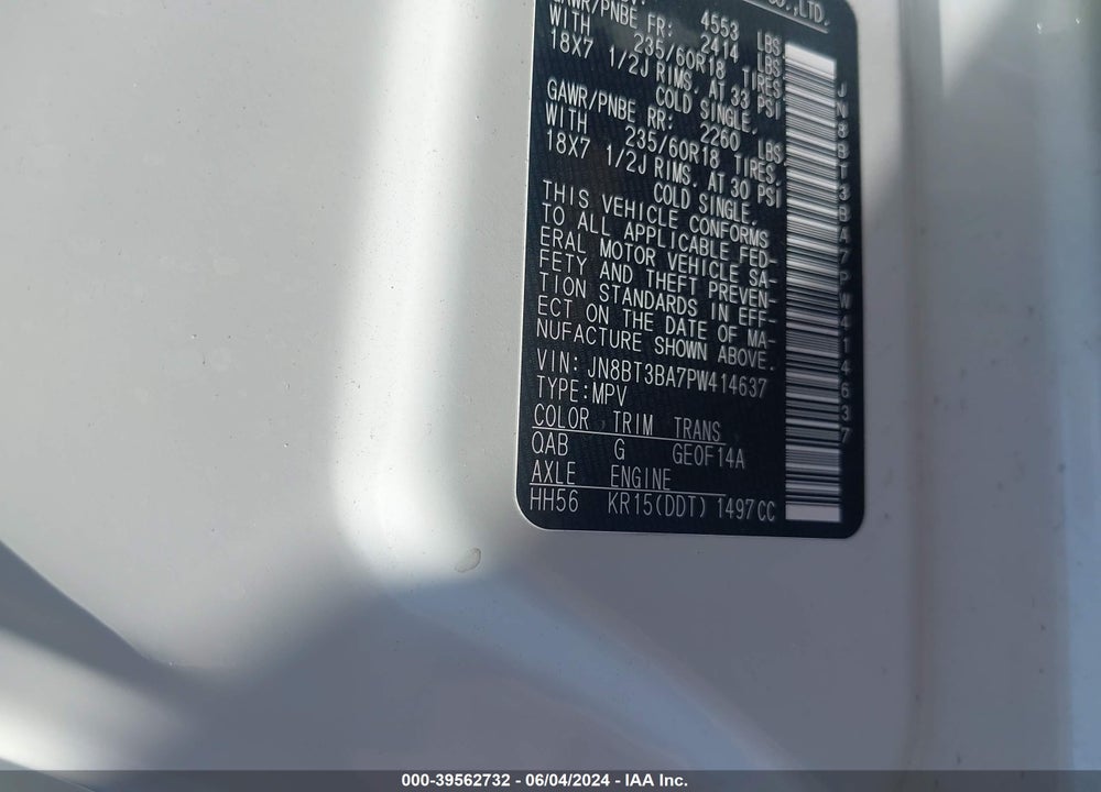 2023 NISSAN ROGUE SV FWD VIN: JN8BT3BA7PW414637