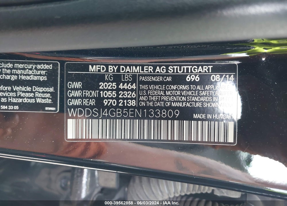 2014 MERCEDES-BENZ CLA 250 4MATIC VIN: WDDSJ4GB5EN133809