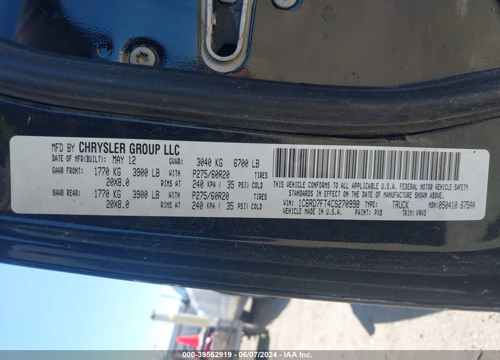2012 RAM 1500 ST VIN: 1C6RD7FT4CS270998