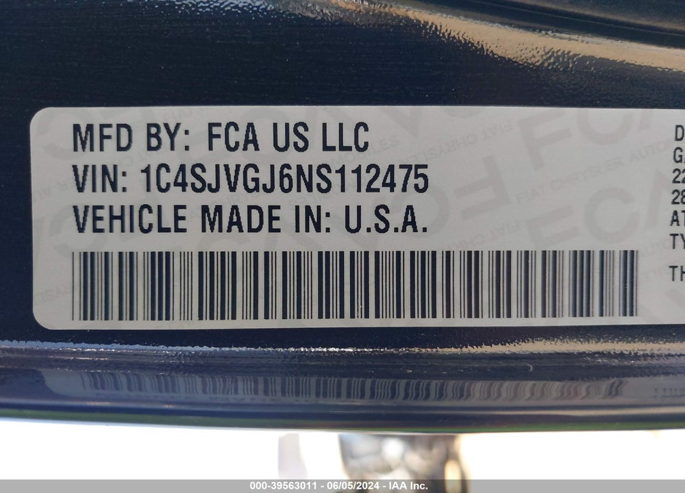 2022 JEEP GRAND WAGONEER SERIES III 4X4 VIN: 1C4SJVGJ6NS112475