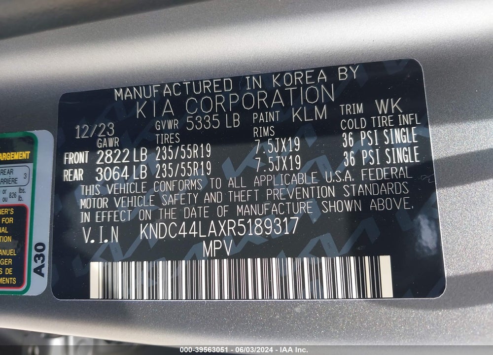 2024 KIA EV6 GT LINE VIN: KNDC44LAXR5189317