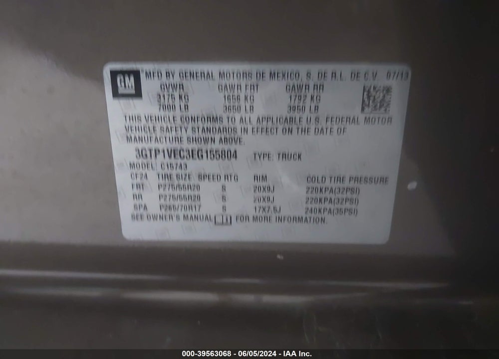 2014 GMC SIERRA 1500 SLT VIN: 3GTP1VEC3EG155804
