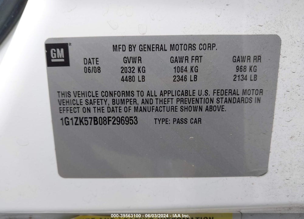 2008 CHEVROLET MALIBU LTZ VIN: 1G1ZK57B08F296953