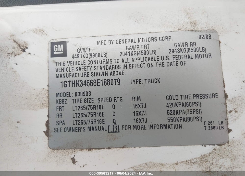 2008 SIERRA GMC  3500HD SLE1 VIN: 1GTHK34668E188079
