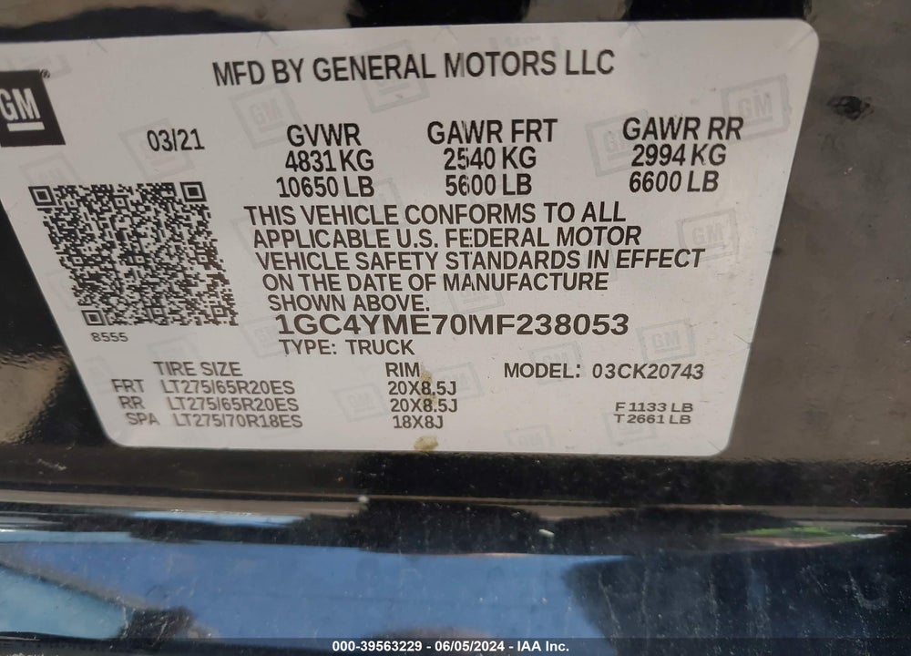 2021 CHEVROLET SILVERADO 2500HD 4WD STANDARD BED CUSTOM VIN: 1GC4YME70MF238053