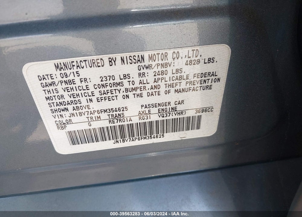 2015 INFINITI Q50 PREMIUM VIN: JN1BV7AP6FM354625