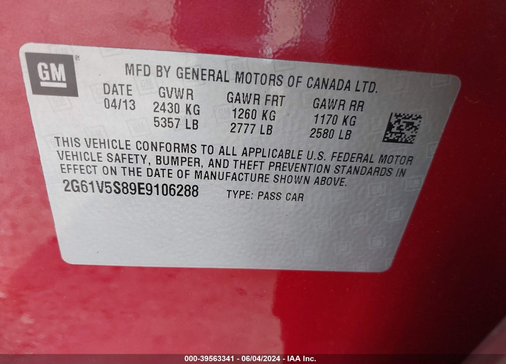 2014 CADILLAC XTS VSPORT PREMIUM VIN: 2G61V5S89E9106288
