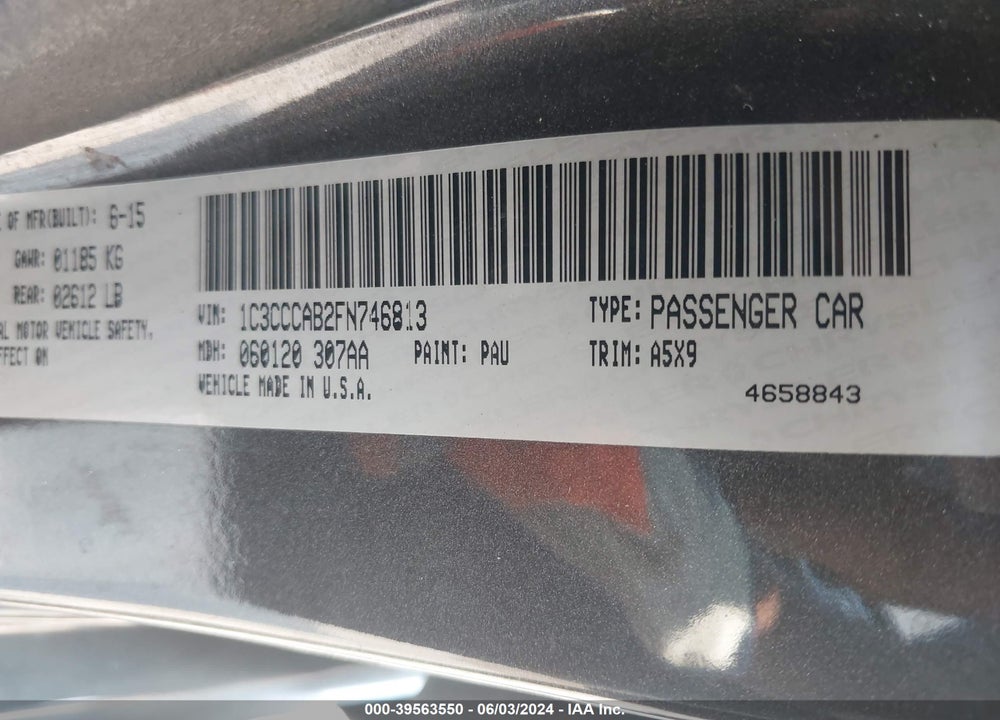 2015 CHRYSLER 200 LIMITED VIN: 1C3CCCAB2FN746813
