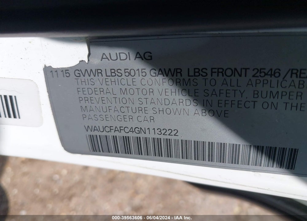 2016 AUDI A6 2.0T PREMIUM VIN: WAUCFAFC4GN113222