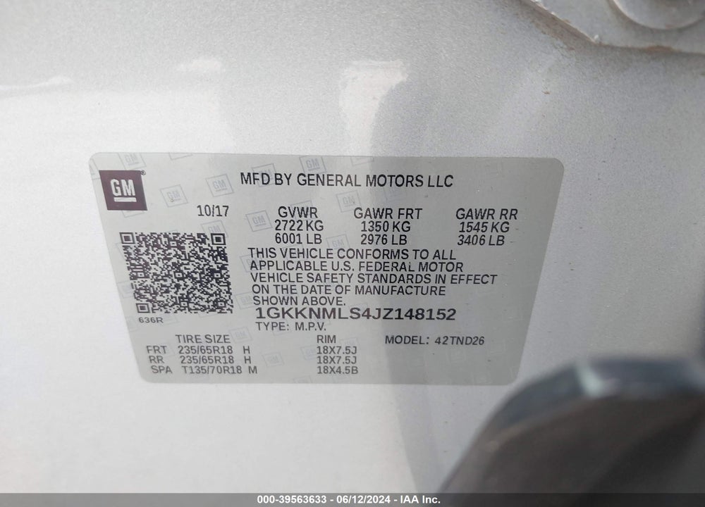 2018 GMC ACADIA SLT-1 VIN: 1GKKNMLS4JZ148152
