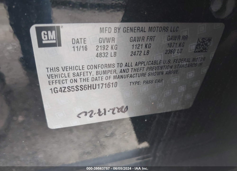 2017 BUICK LACROSSE PREMIUM VIN: 1G4ZS5SS6HU171610