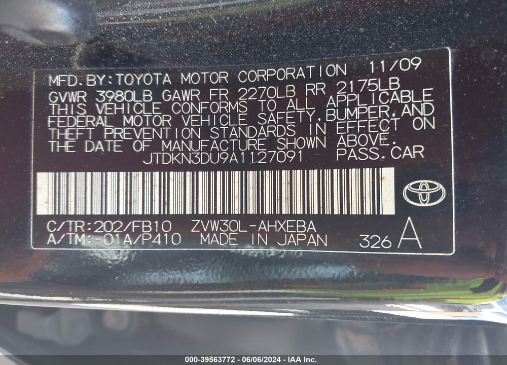 2010 TOYOTA PRIUS III VIN: JTDKN3DU9A1127091