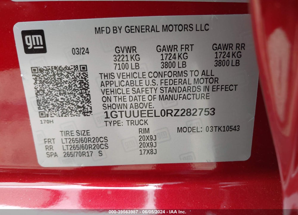 2024 GMC SIERRA 1500 AT4 VIN: 1GTUUEEL0RZ282753