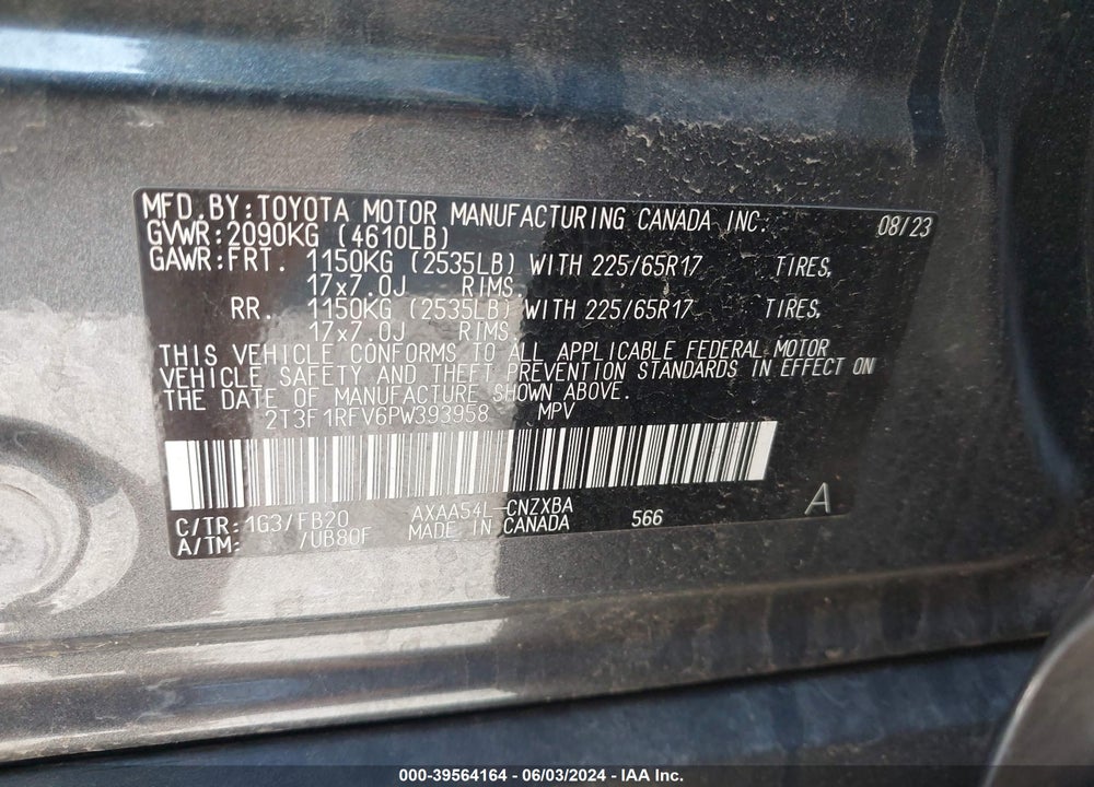 2023 TOYOTA RAV4 LE VIN: 2T3F1RFV6PW393958