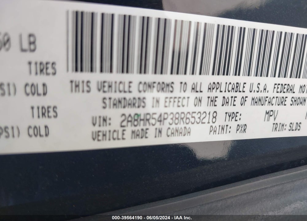 2008 CHRYSLER TOWN & COUNTRY TOURING VIN: 2A8HR54P38R653218