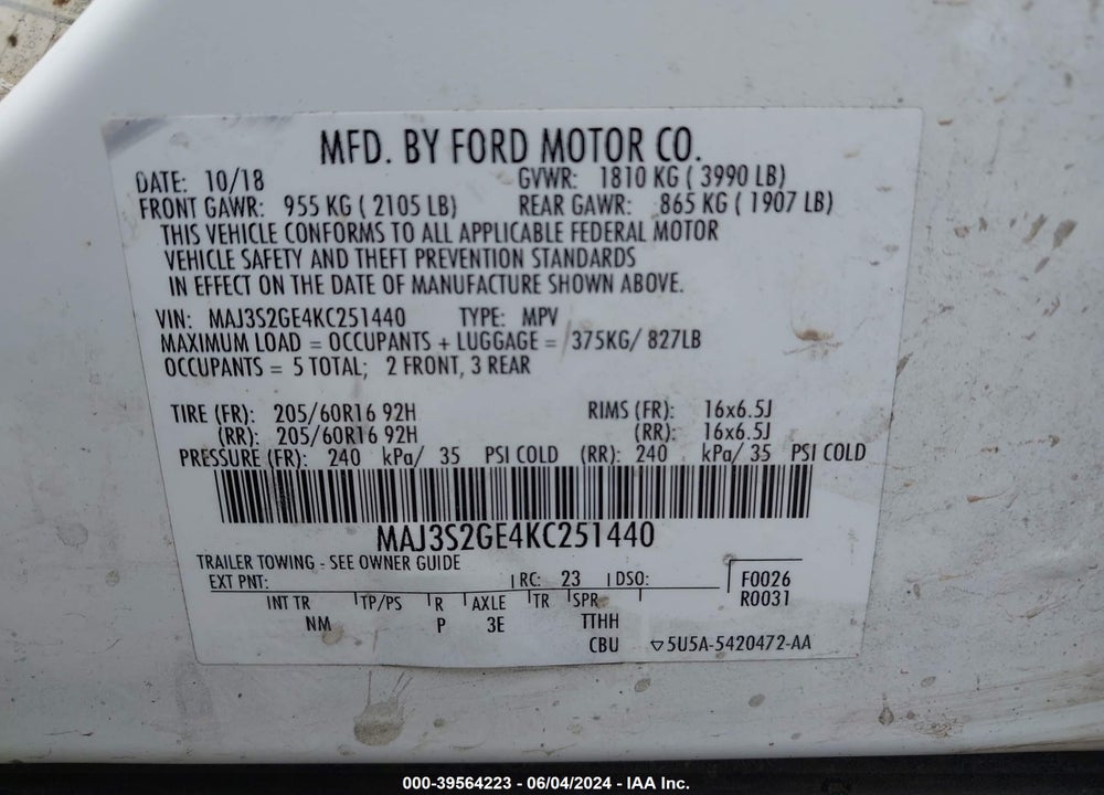 2019 FORD ECOSPORT SE VIN: MAJ3S2GE4KC251440