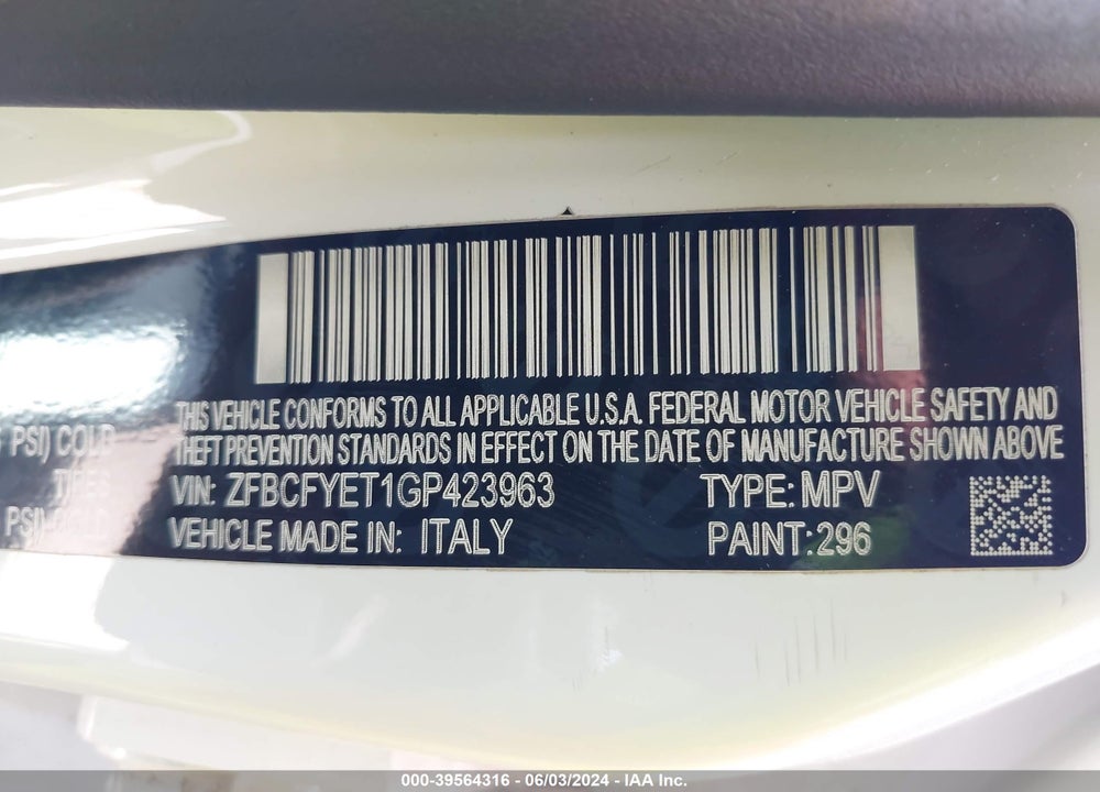 2016 FIAT 500X TREKKING PLUS VIN: ZFBCFYET1GP423963