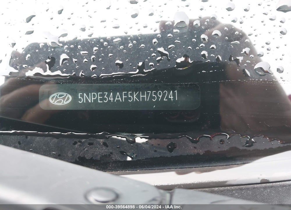 2019 HYUNDAI SONATA SEL VIN: 5NPE34AF5KH759241