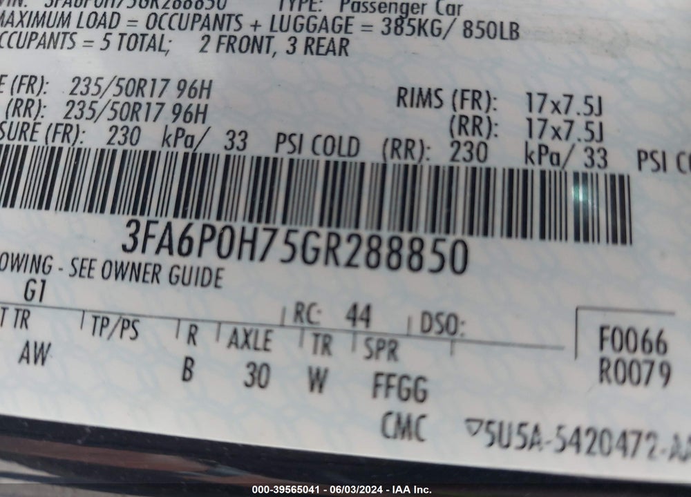 2016 FORD FUSION SE VIN: 3FA6P0H75GR288850