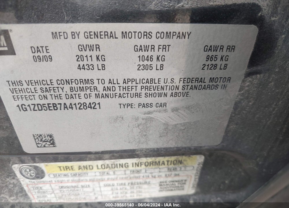 2010 CHEVROLET MALIBU LT VIN: 1G1ZD5EB7A4128421
