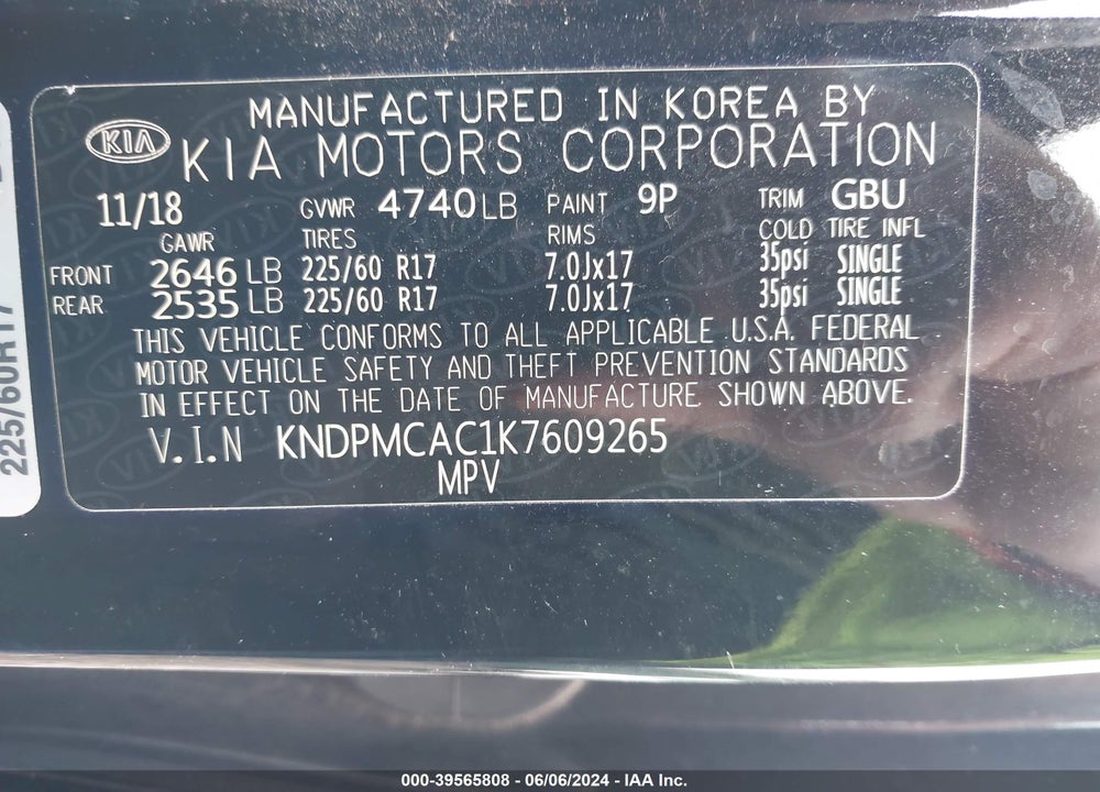 2019 KIA SPORTAGE LX VIN: KNDPMCAC1K7609265